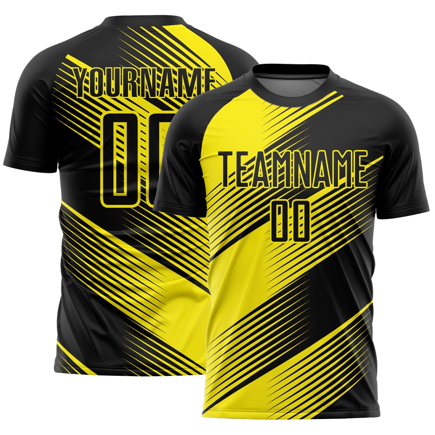 Custom Black Light Yellow Line Sublimation Soccer Uniform Jersey - Main View