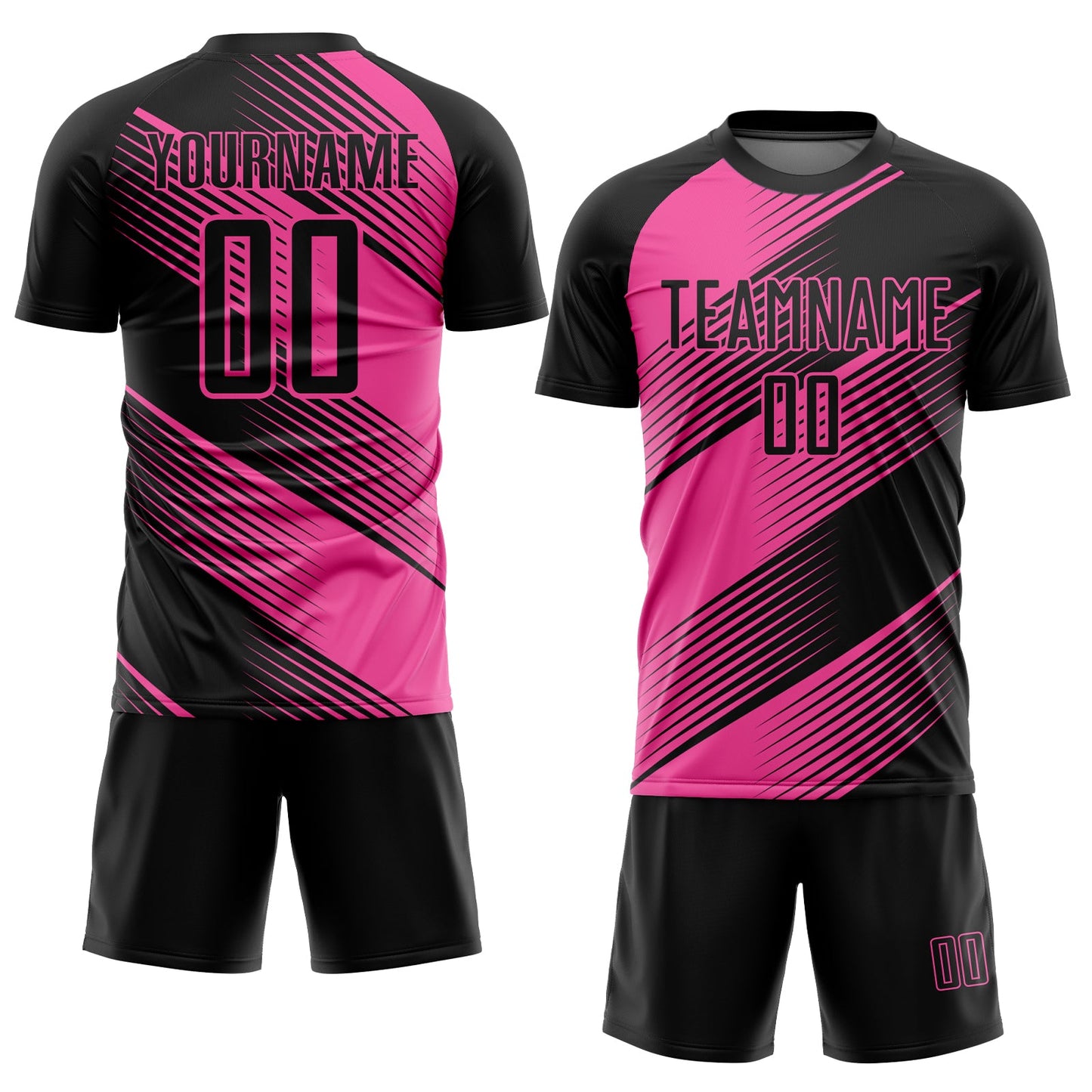 Custom Black Pink Line Sublimation Soccer Uniform Jersey view 2
