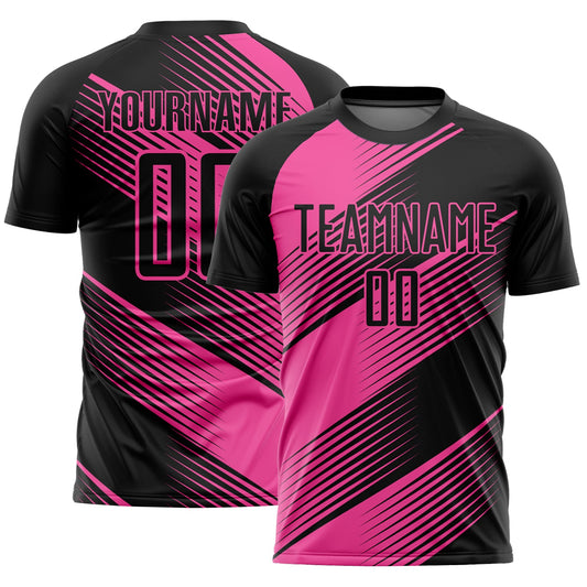 Custom Black Pink Line Sublimation Soccer Uniform Jersey - Main View