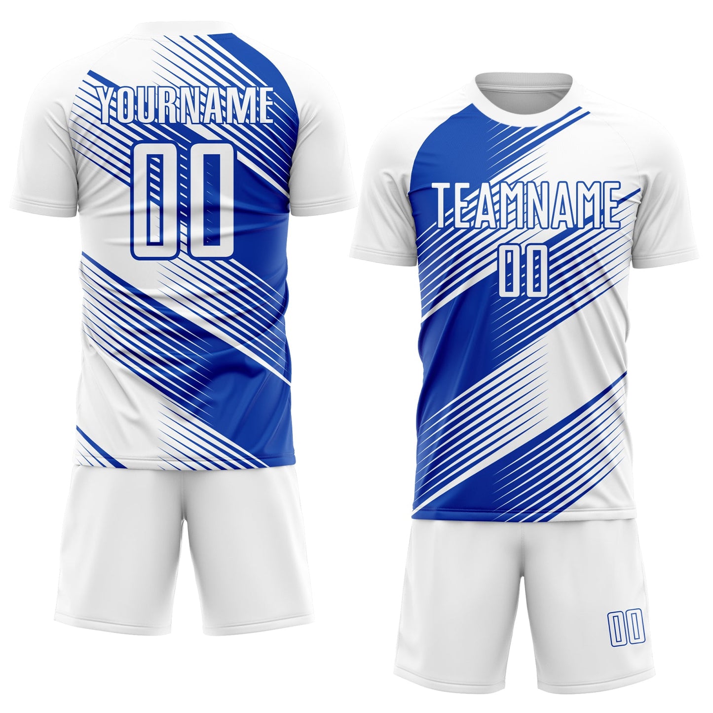 Custom White Thunder Blue Line Sublimation Soccer Uniform Jersey view 2