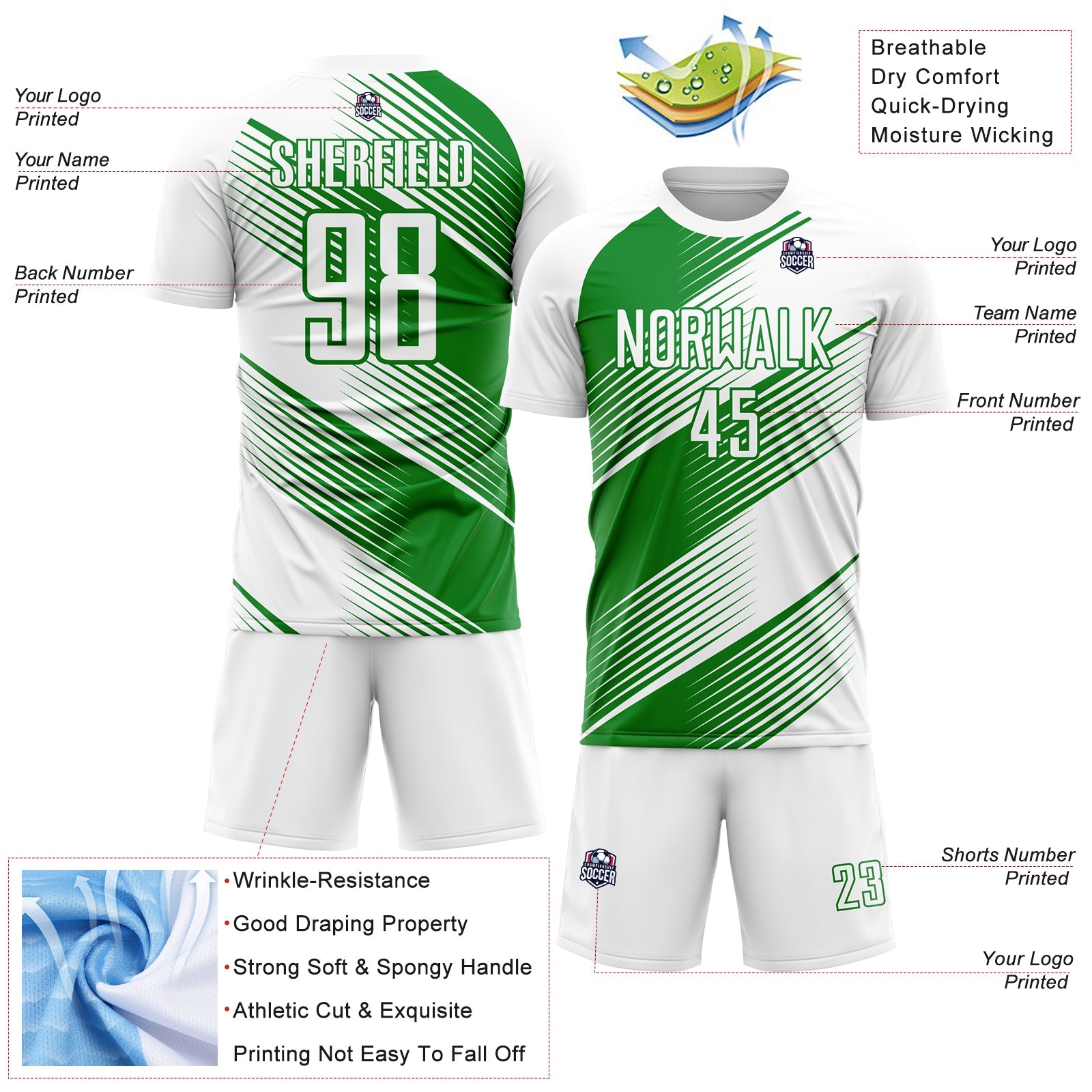 Custom White Grass Green Line Sublimation Soccer Uniform Jersey view 4