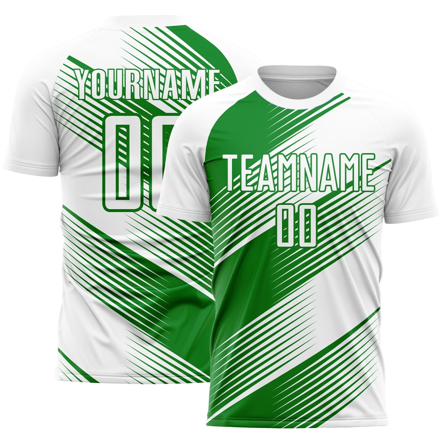 Custom White Grass Green Line Sublimation Soccer Uniform Jersey - Main View