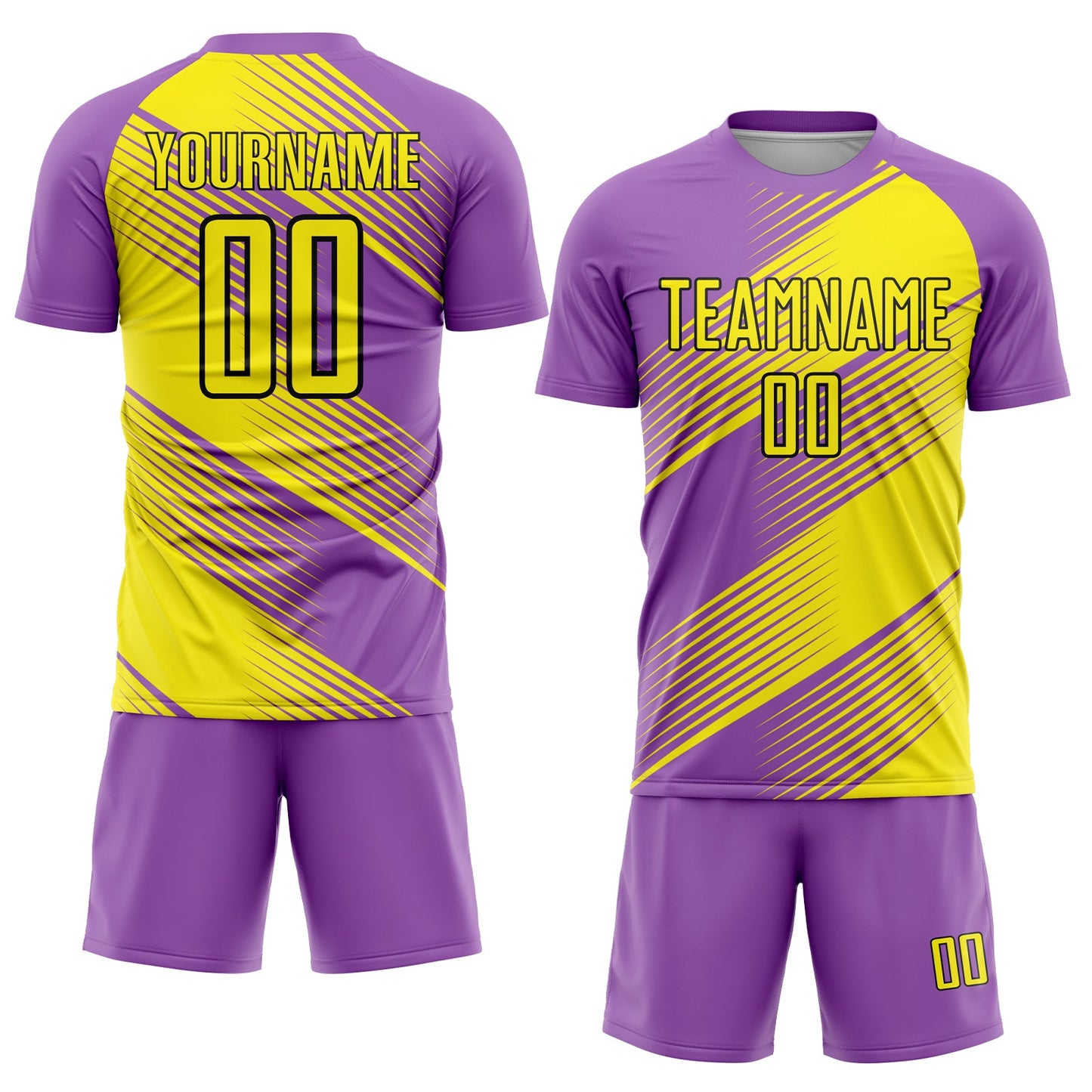 Custom Medium Purple Light Yellow-Black Line Sublimation Soccer Uniform Jersey view 2