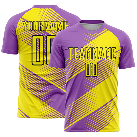 Custom Medium Purple Light Yellow-Black Line Sublimation Soccer Uniform Jersey - Main View