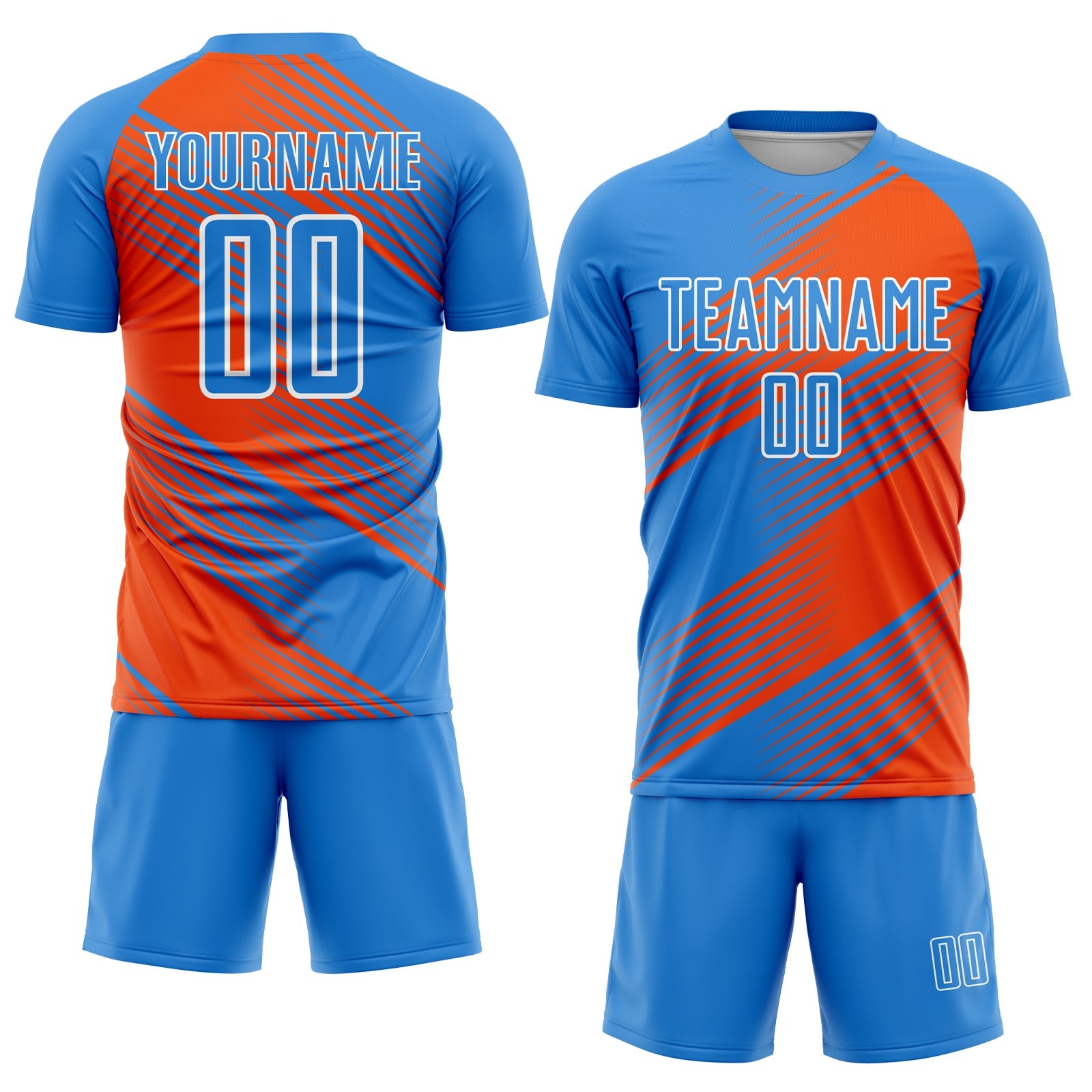 Custom Powder Blue Orange-White Line Sublimation Soccer Uniform Jersey view 2