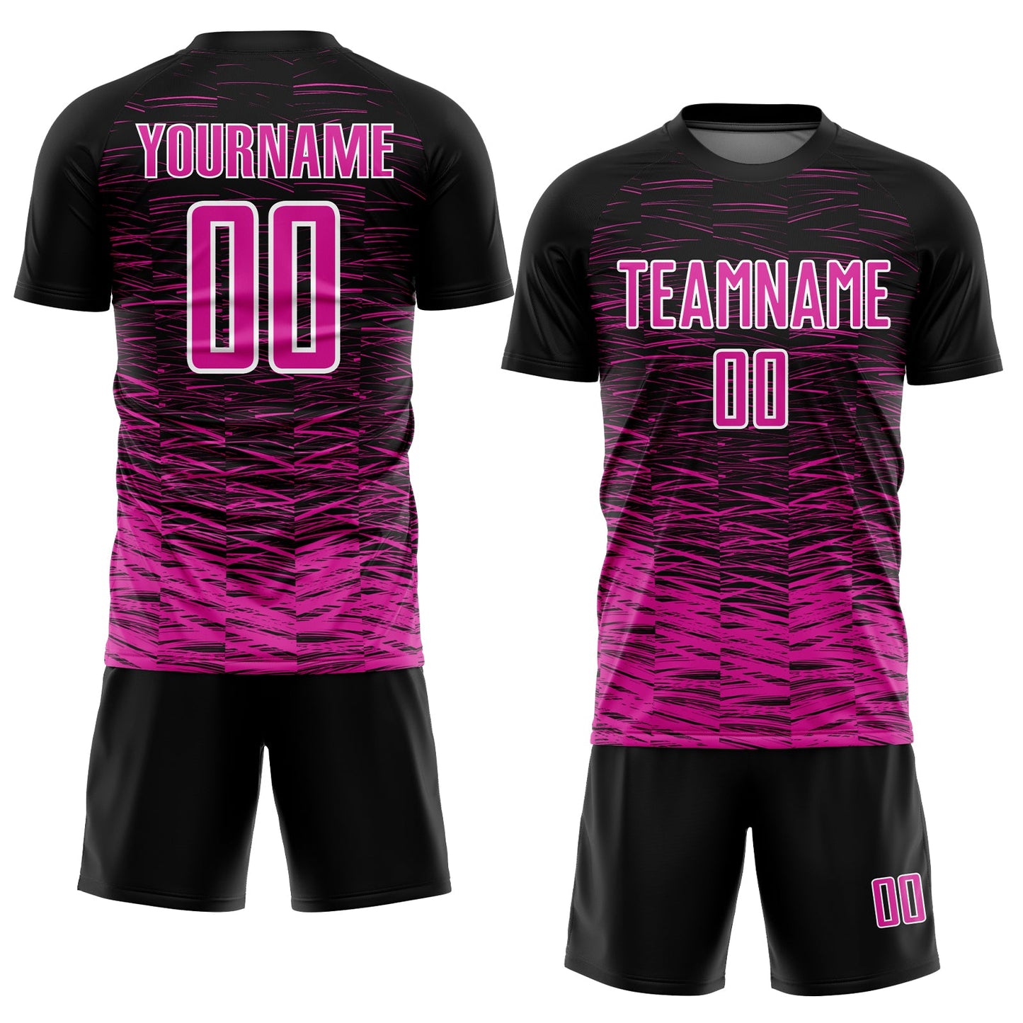 Custom Black Deep Pink-White Line Sublimation Soccer Uniform Jersey view 2
