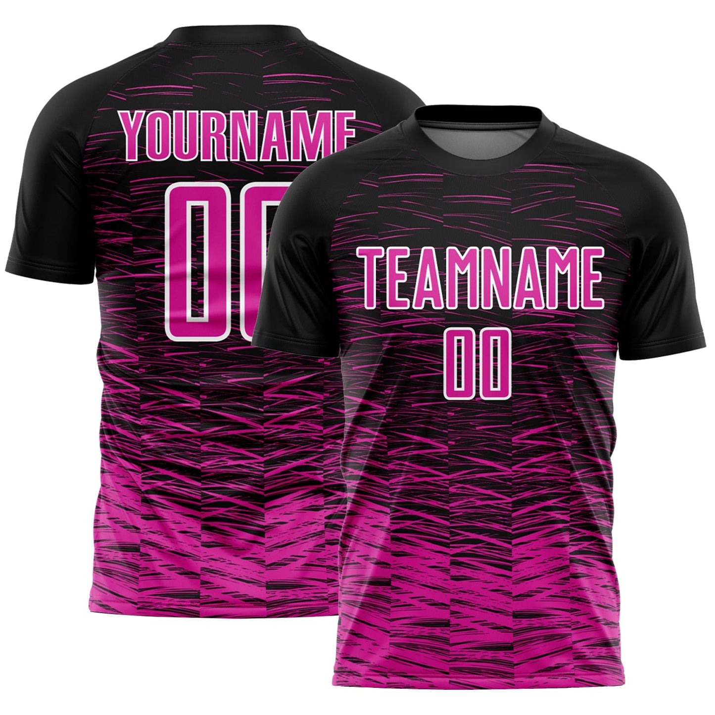 Custom Black Deep Pink-White Line Sublimation Soccer Uniform Jersey - Main View