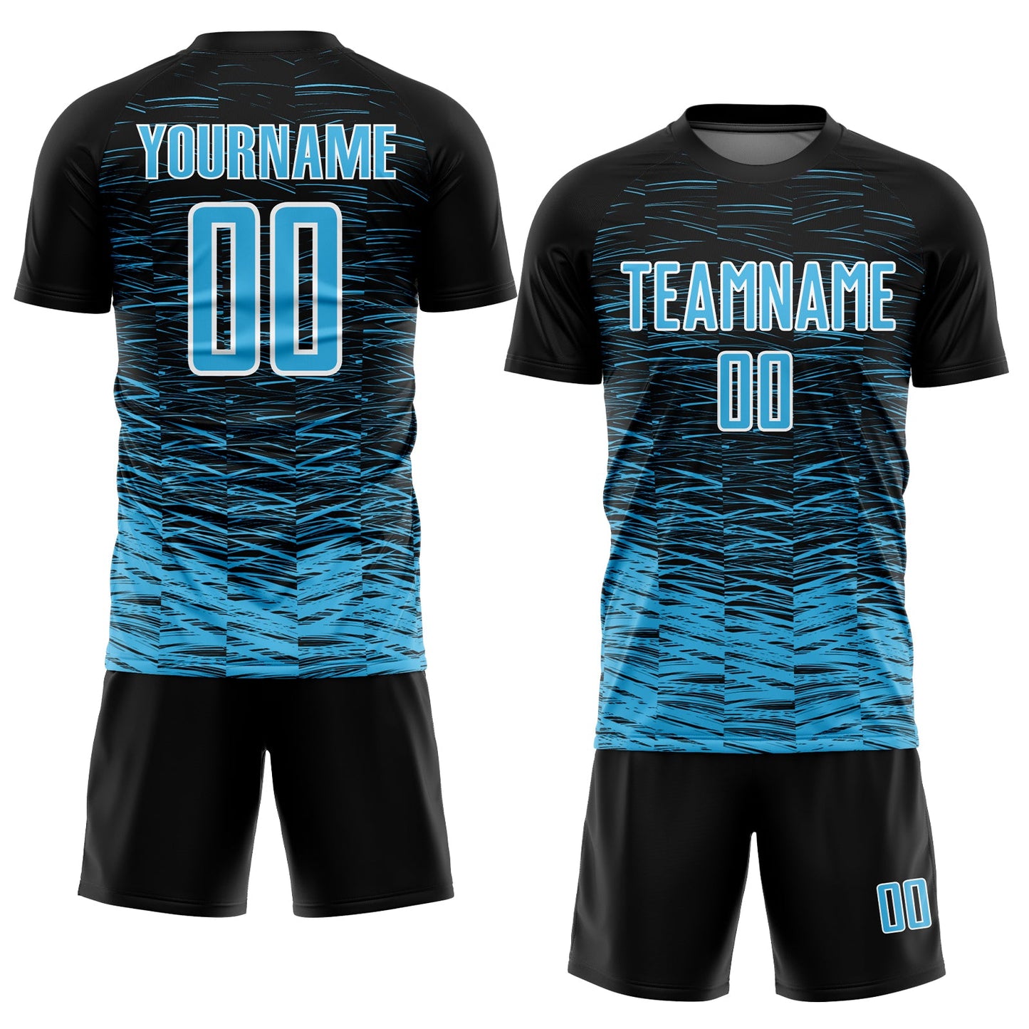 Custom Black Sky Blue-White Line Sublimation Soccer Uniform Jersey view 2
