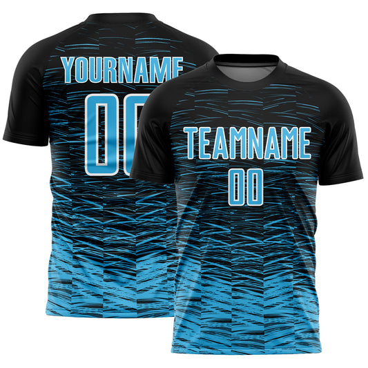 Custom Black Sky Blue-White Line Sublimation Soccer Uniform Jersey - Main View