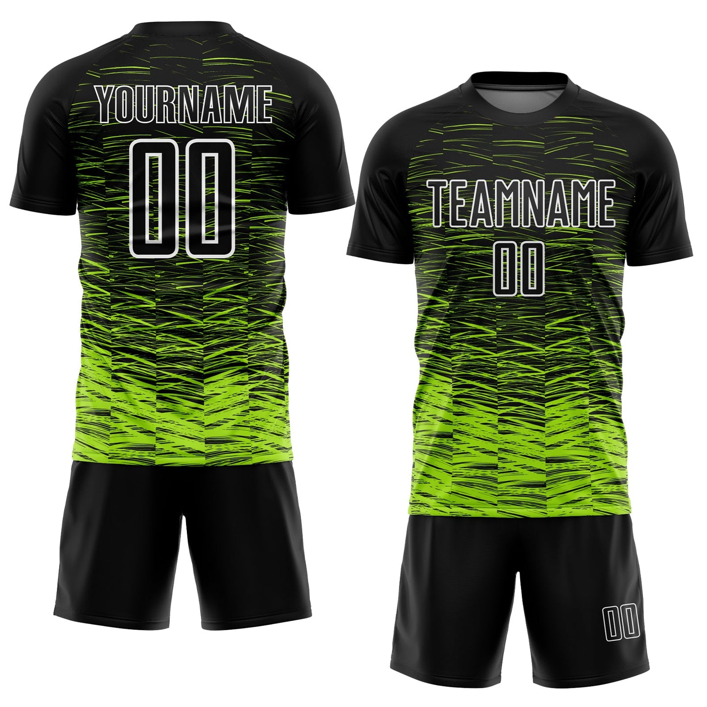 Custom Black Neon Green-White Line Sublimation Soccer Uniform Jersey view 2