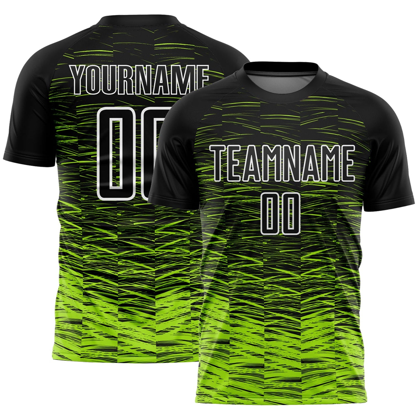 Custom Black Neon Green-White Line Sublimation Soccer Uniform Jersey - Main View