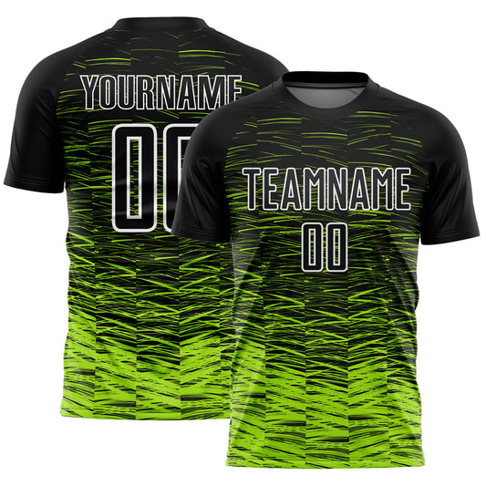 Custom Black Neon Green-White Line Sublimation Soccer Uniform Jersey - Main View