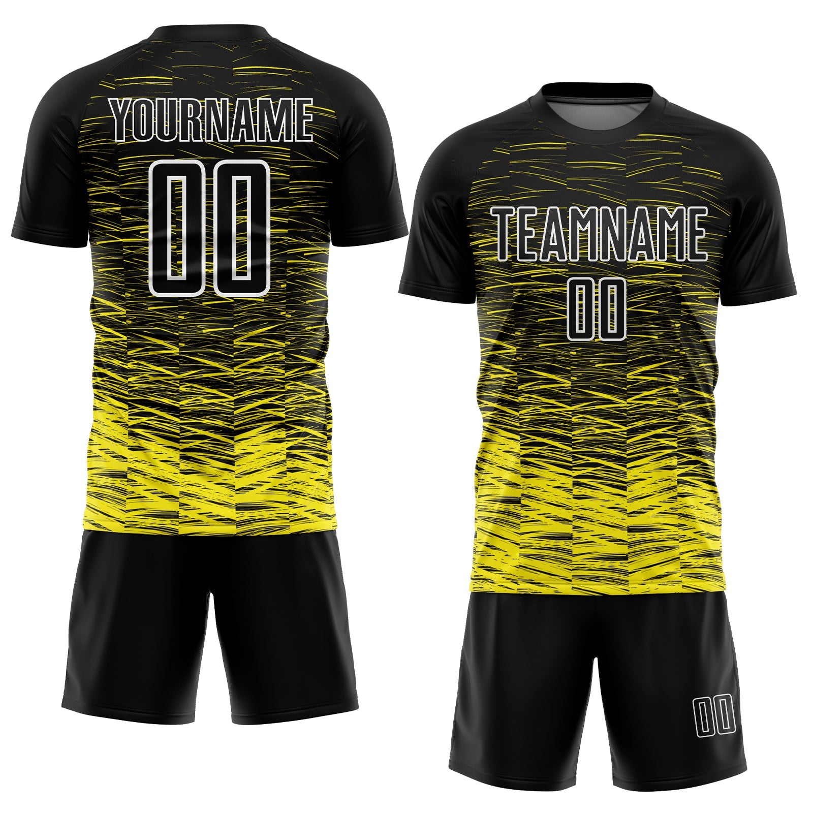 Custom Black Light Yellow-White Line Sublimation Soccer Uniform Jersey view 2