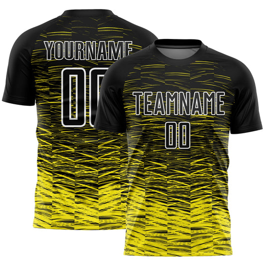 Custom Black Light Yellow-White Line Sublimation Soccer Uniform Jersey - Main View