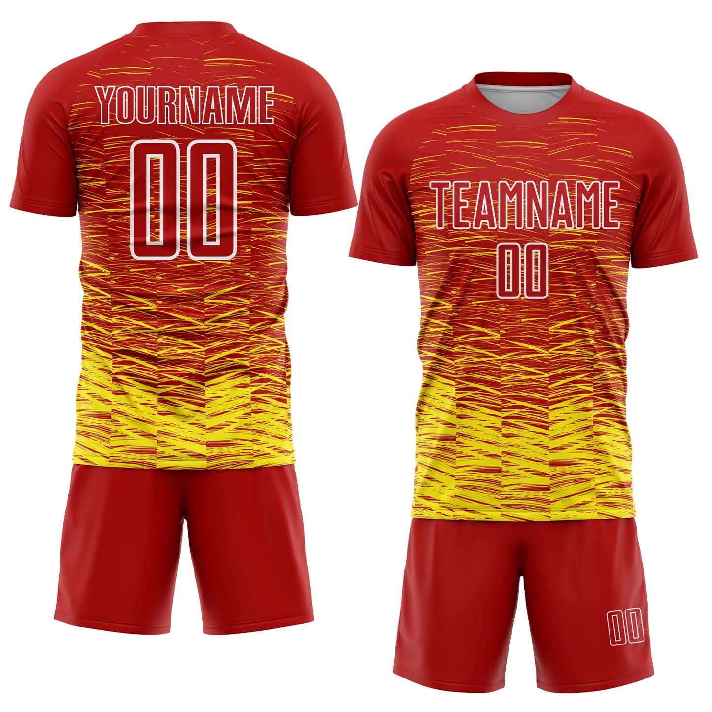 Custom Red Light Yellow-White Line Sublimation Soccer Uniform Jersey view 2