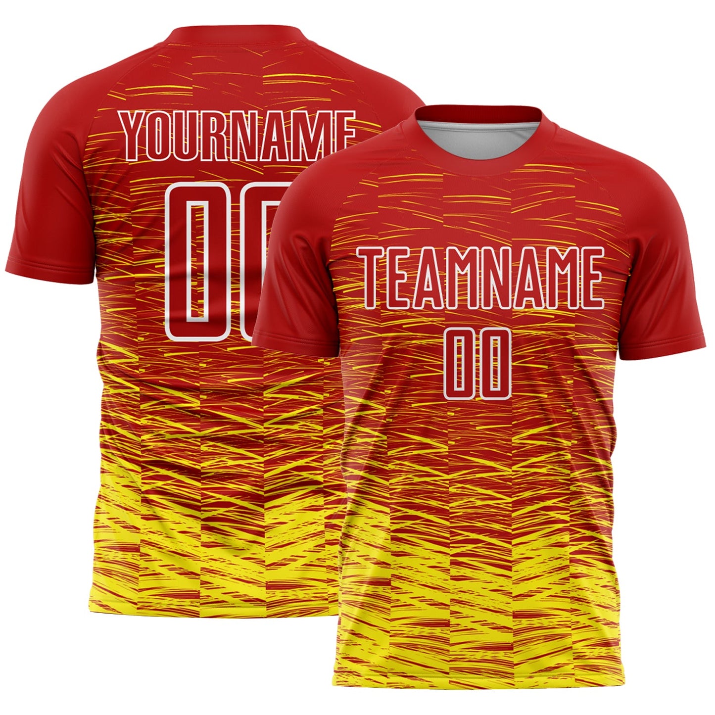 Custom Red Light Yellow-White Line Sublimation Soccer Uniform Jersey - Main View