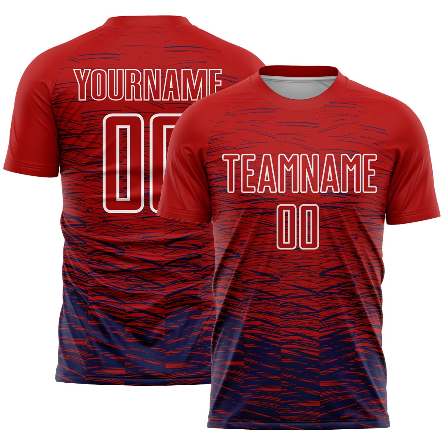 Custom Red Navy-White Line Sublimation Soccer Uniform Jersey - Main View