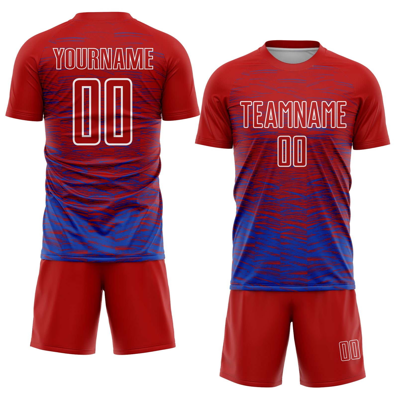 Custom Red Thunder Blue-White Line Sublimation Soccer Uniform Jersey view 2