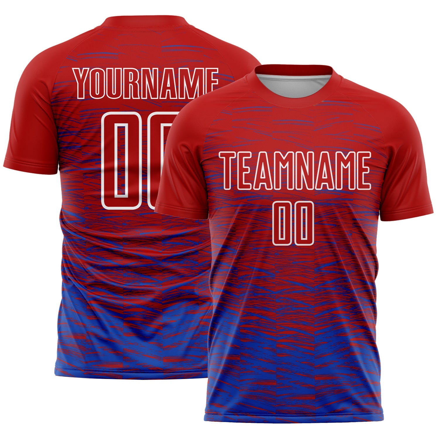 Custom Red Thunder Blue-White Line Sublimation Soccer Uniform Jersey - Main View