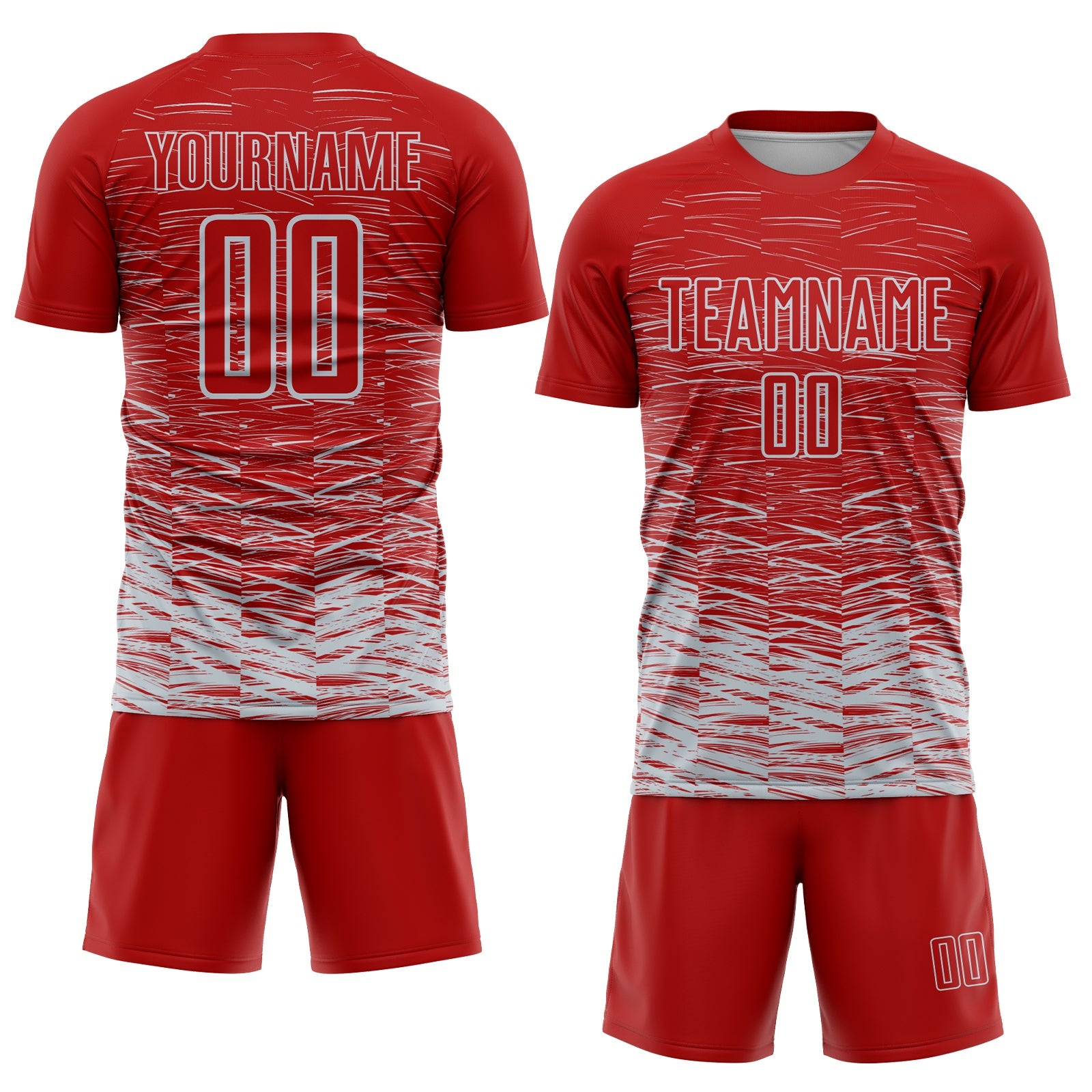 Custom Red Silver-White Line Sublimation Soccer Uniform Jersey view 2