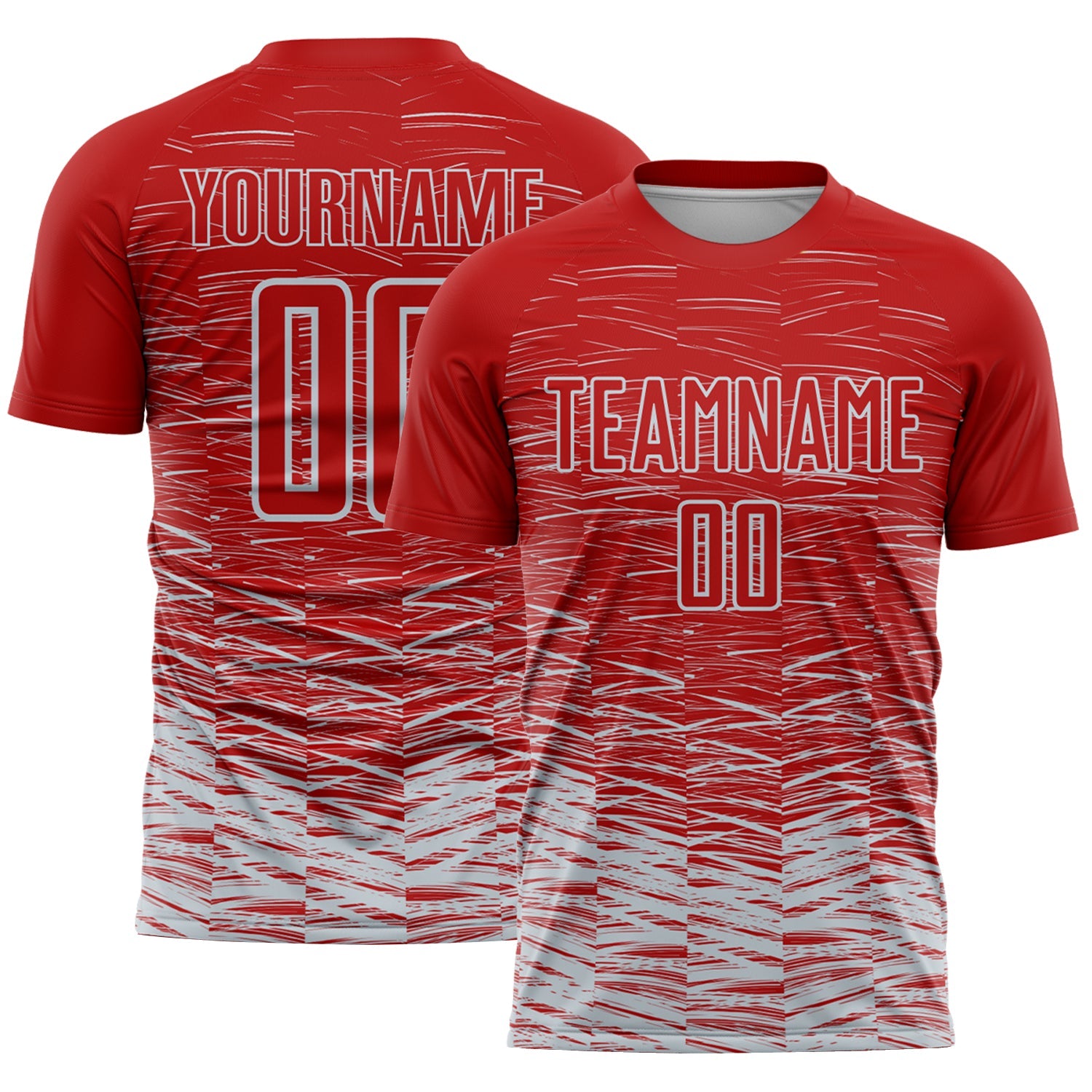 Custom Red Silver-White Line Sublimation Soccer Uniform Jersey - Main View