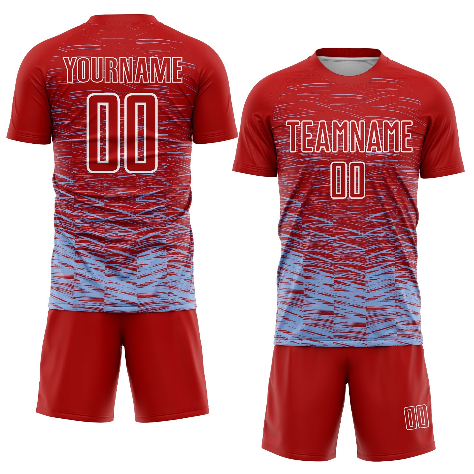 Custom Red Light Blue-White Line Sublimation Soccer Uniform Jersey view 2