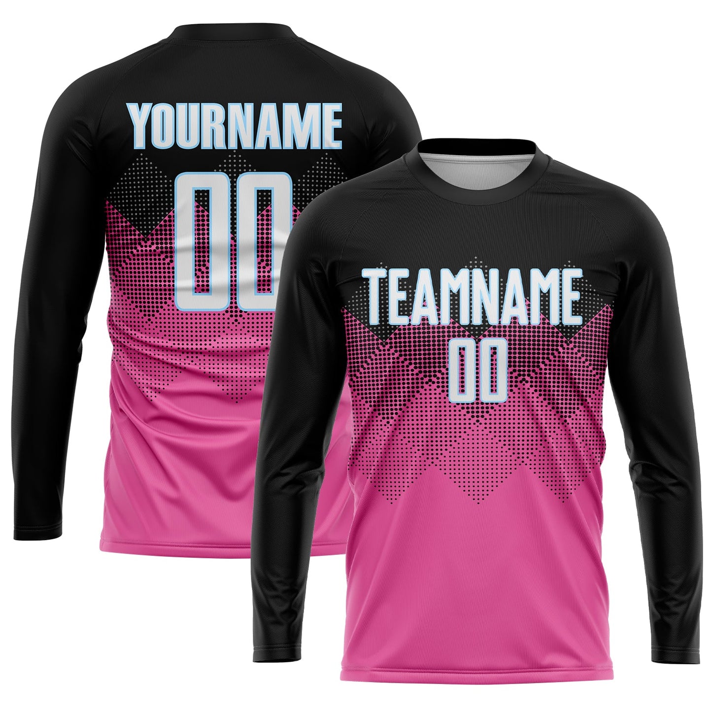 Custom Pink Black-LIght Blue Gradient Square Shape Sublimation Soccer Uniform Jersey view 3