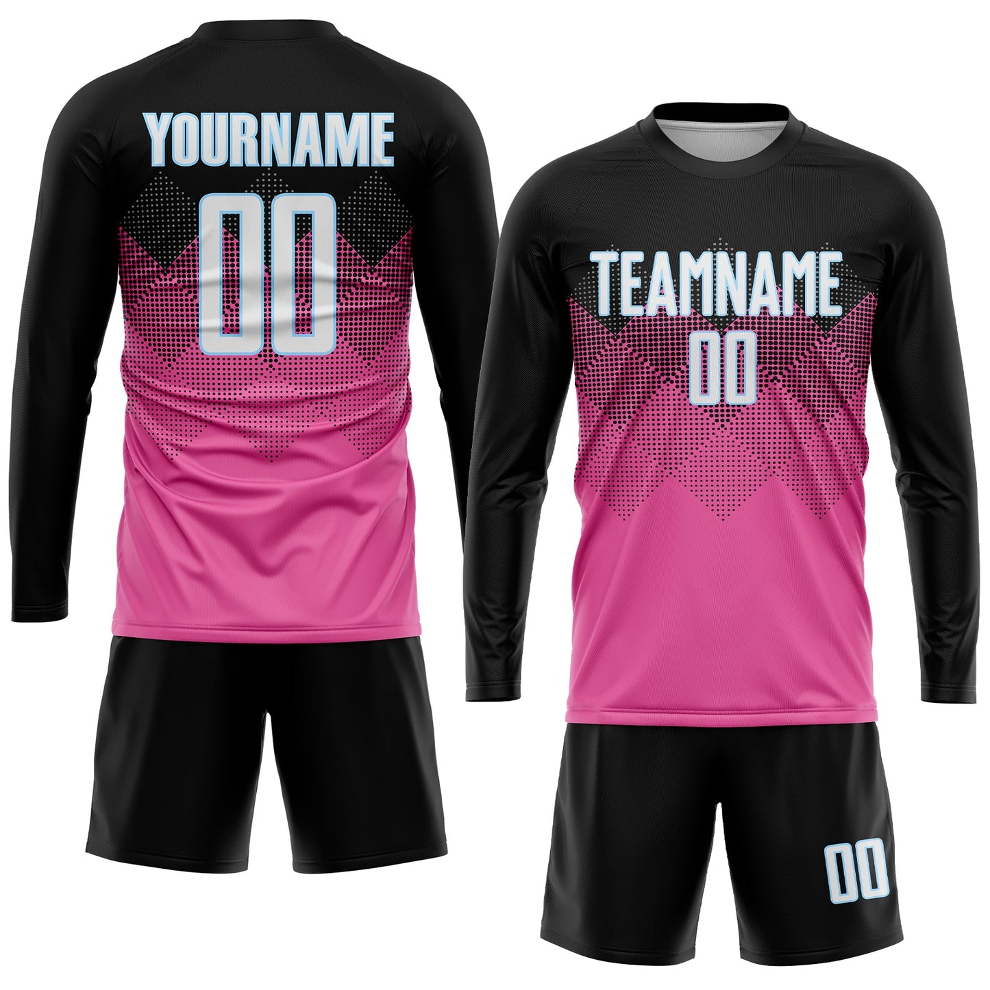 Custom Pink Black-LIght Blue Gradient Square Shape Sublimation Soccer Uniform Jersey view 4