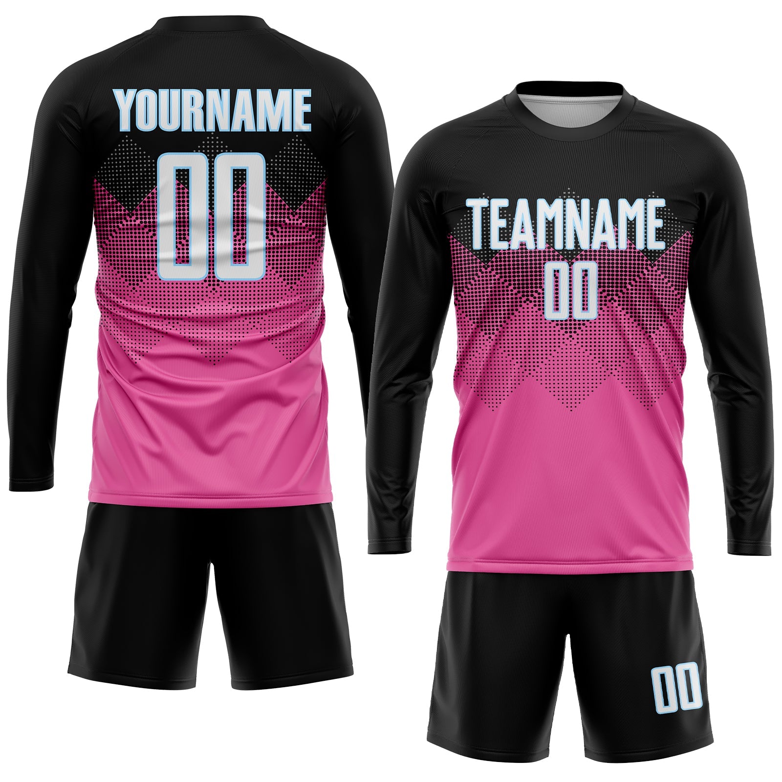 Custom Pink Black-LIght Blue Gradient Square Shape Sublimation Soccer Uniform Jersey view 4