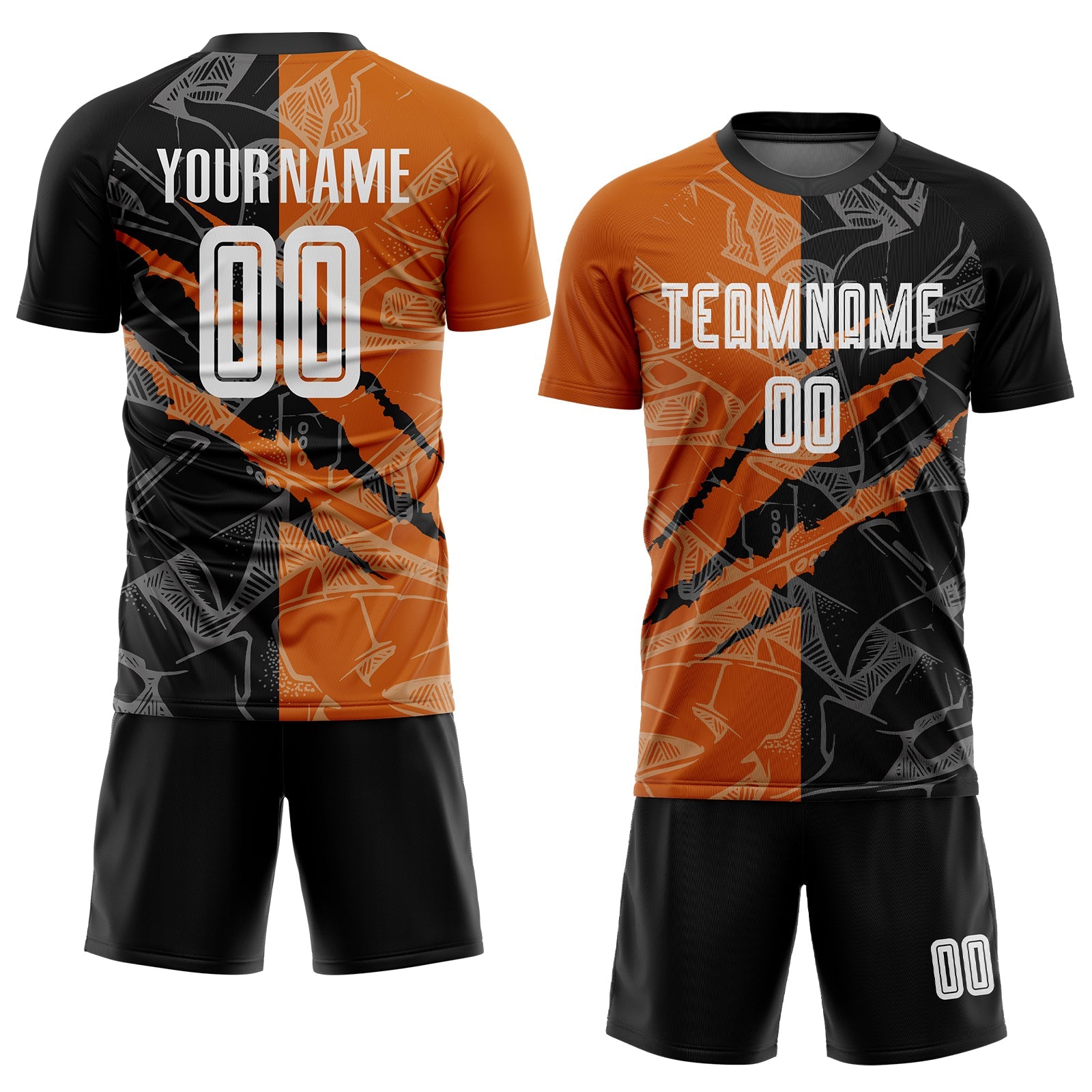 Custom Graffiti Pattern Black-Texas Orange Scratch Sublimation Soccer Uniform Jersey view 2