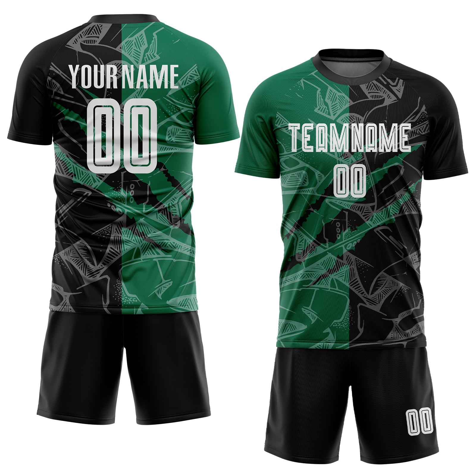 Custom Graffiti Pattern Black-Kelly Green Scratch Sublimation Soccer Uniform Jersey view 2