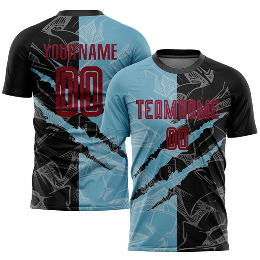 Custom Graffiti Pattern Maroon Black-Shadow Blue Scratch Sublimation Soccer Uniform Jersey - Main View