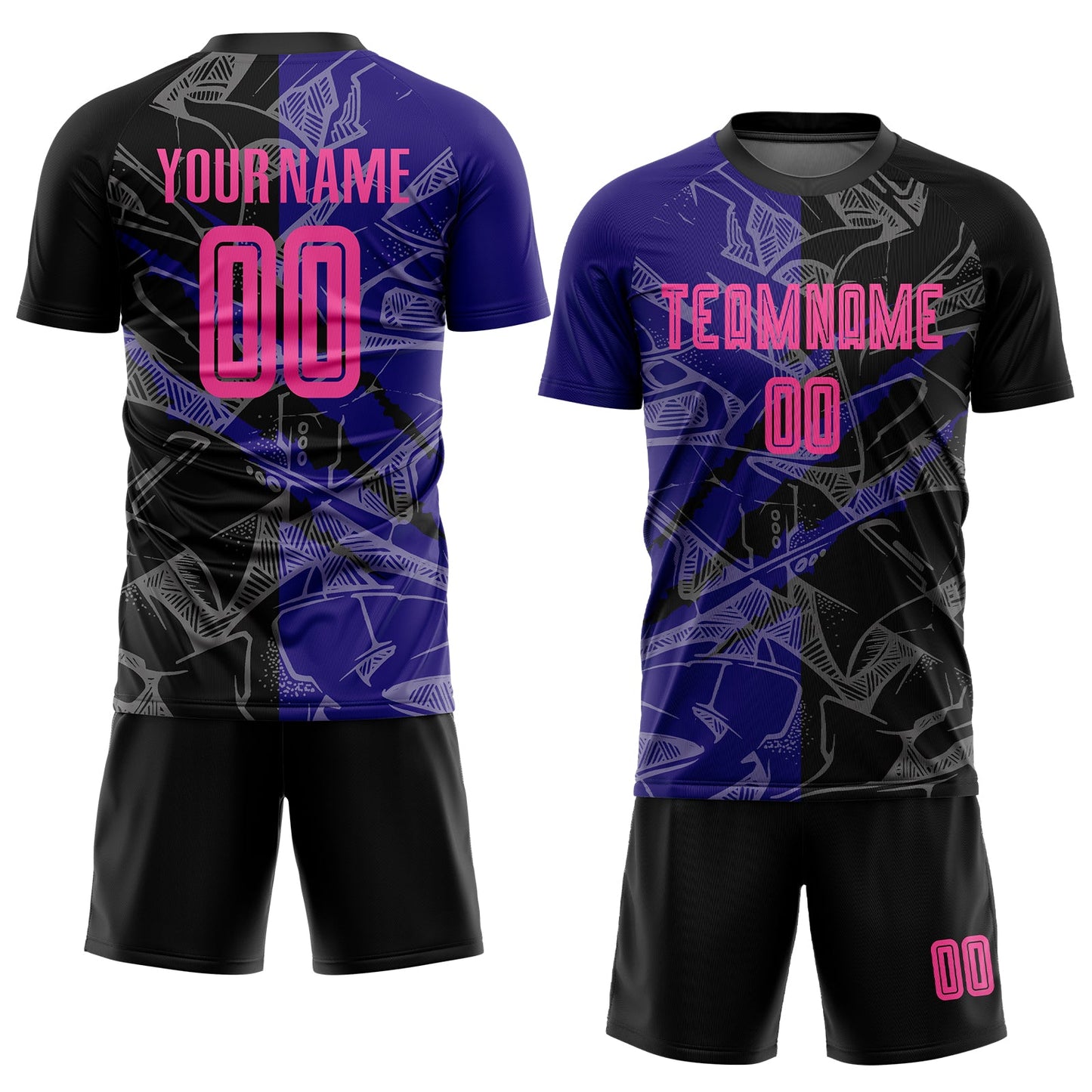 Custom Graffiti Pattern Pink Black-Dark Purple Scratch Sublimation Soccer Uniform Jersey view 2