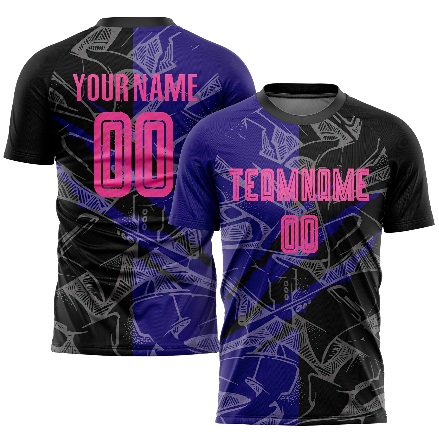 Custom Graffiti Pattern Pink Black-Dark Purple Scratch Sublimation Soccer Uniform Jersey - Main View