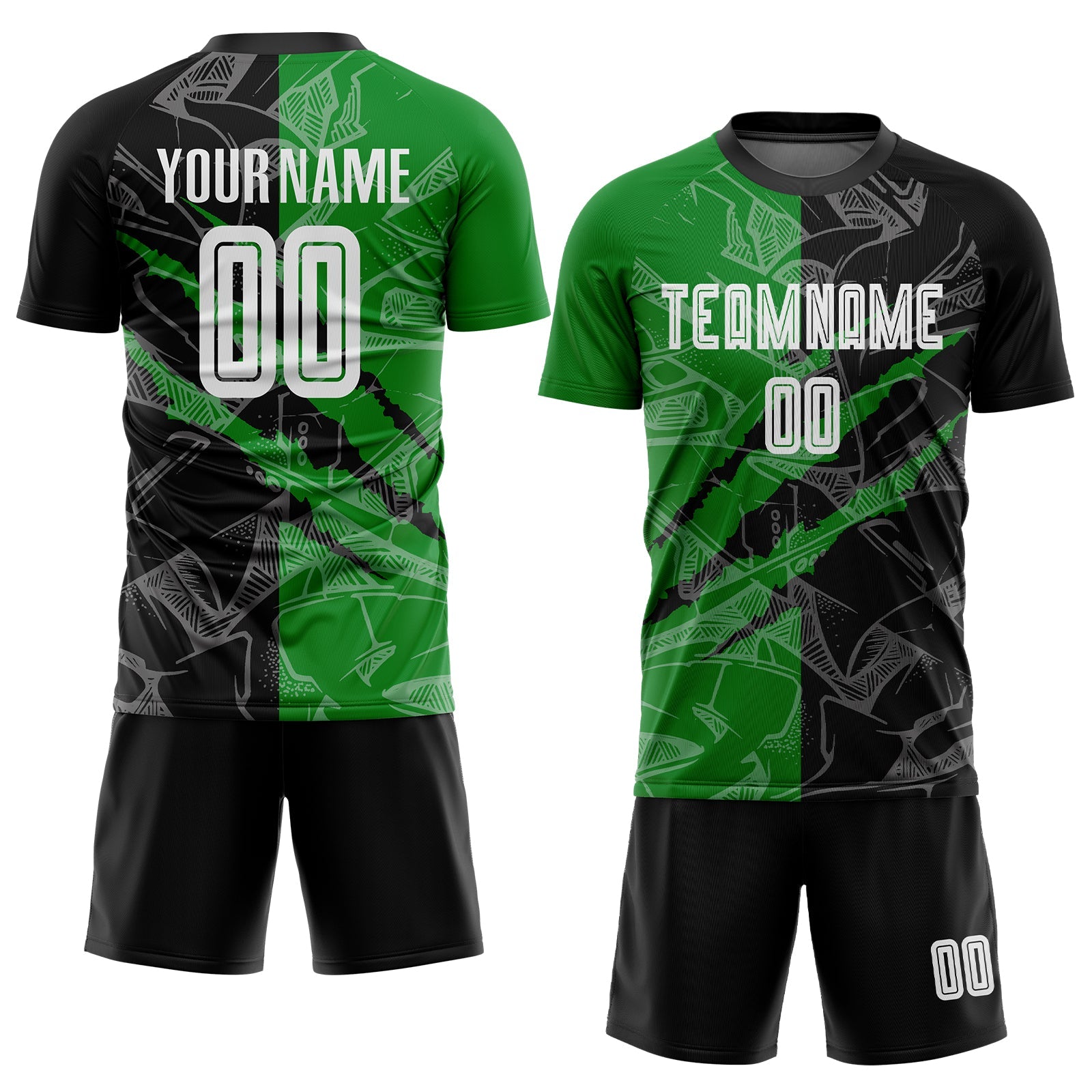 Custom Graffiti Pattern Black-Grass Green Scratch Sublimation Soccer Uniform Jersey view 2