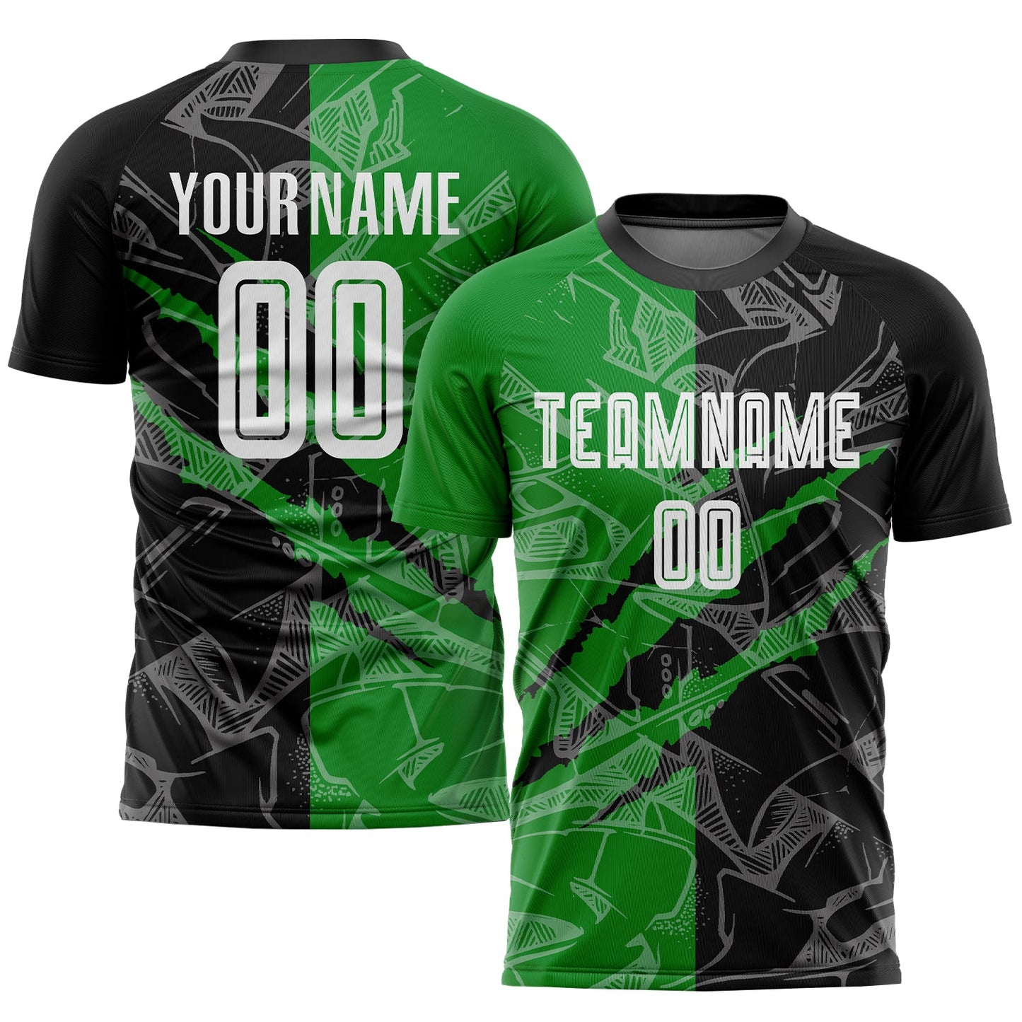 Custom Graffiti Pattern Black-Grass Green Scratch Sublimation Soccer Uniform Jersey - Main View