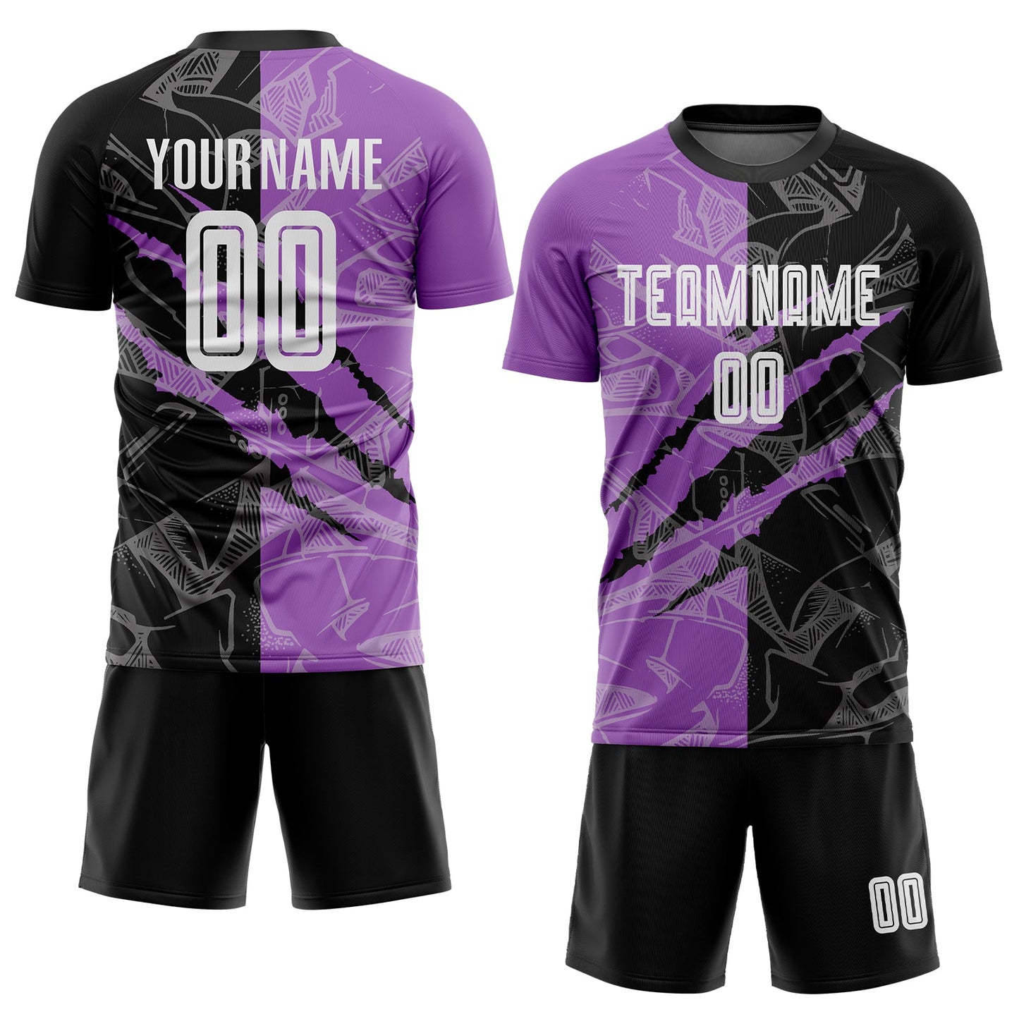 Custom Graffiti Pattern Black-Medium Purple Scratch Sublimation Soccer Uniform Jersey view 2