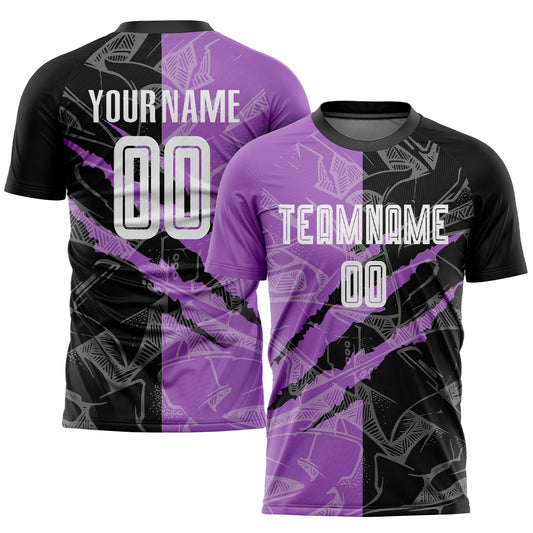 Custom Graffiti Pattern Black-Medium Purple Scratch Sublimation Soccer Uniform Jersey - Main View