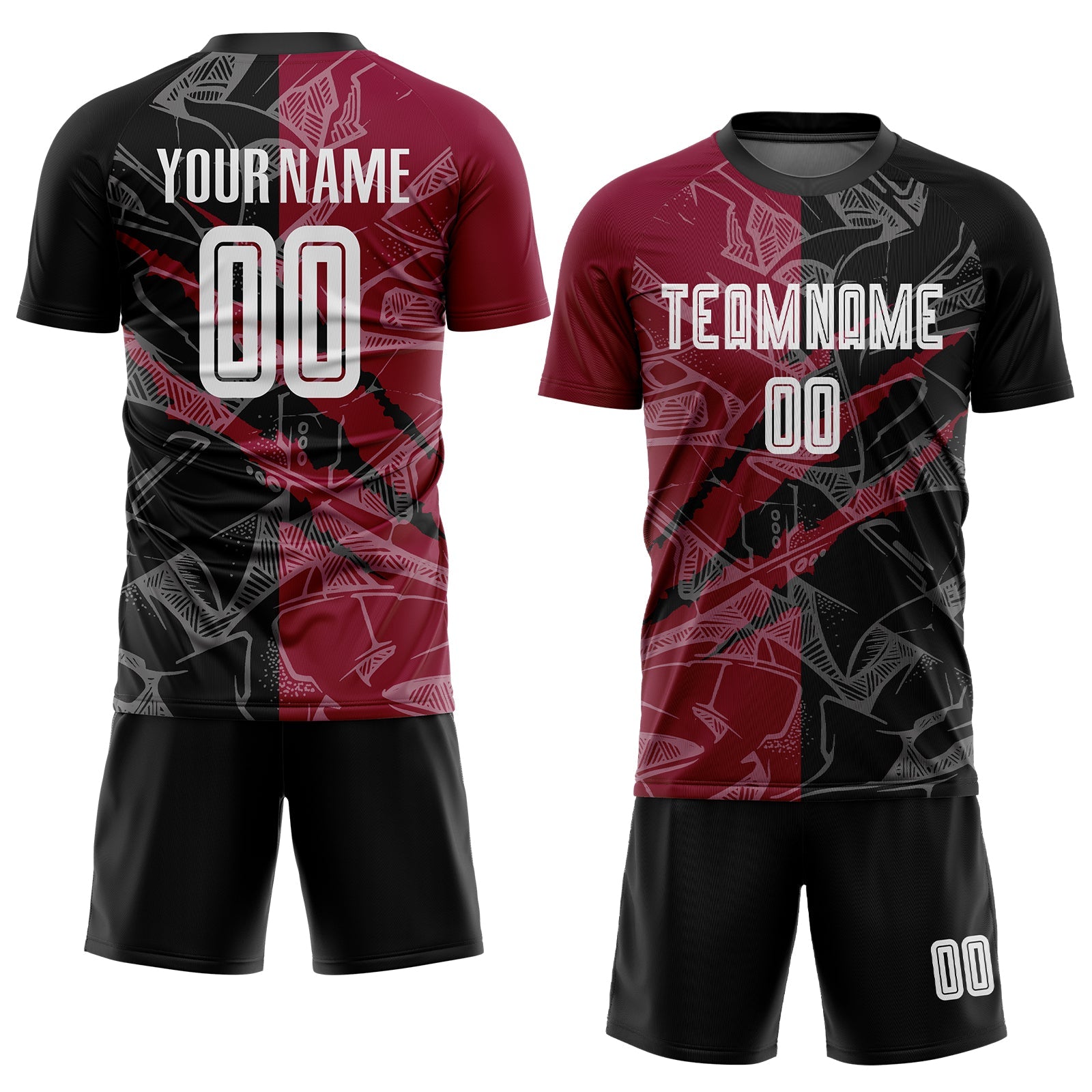 Custom Graffiti Pattern Black-Maroon Scratch Sublimation Soccer Uniform Jersey view 2