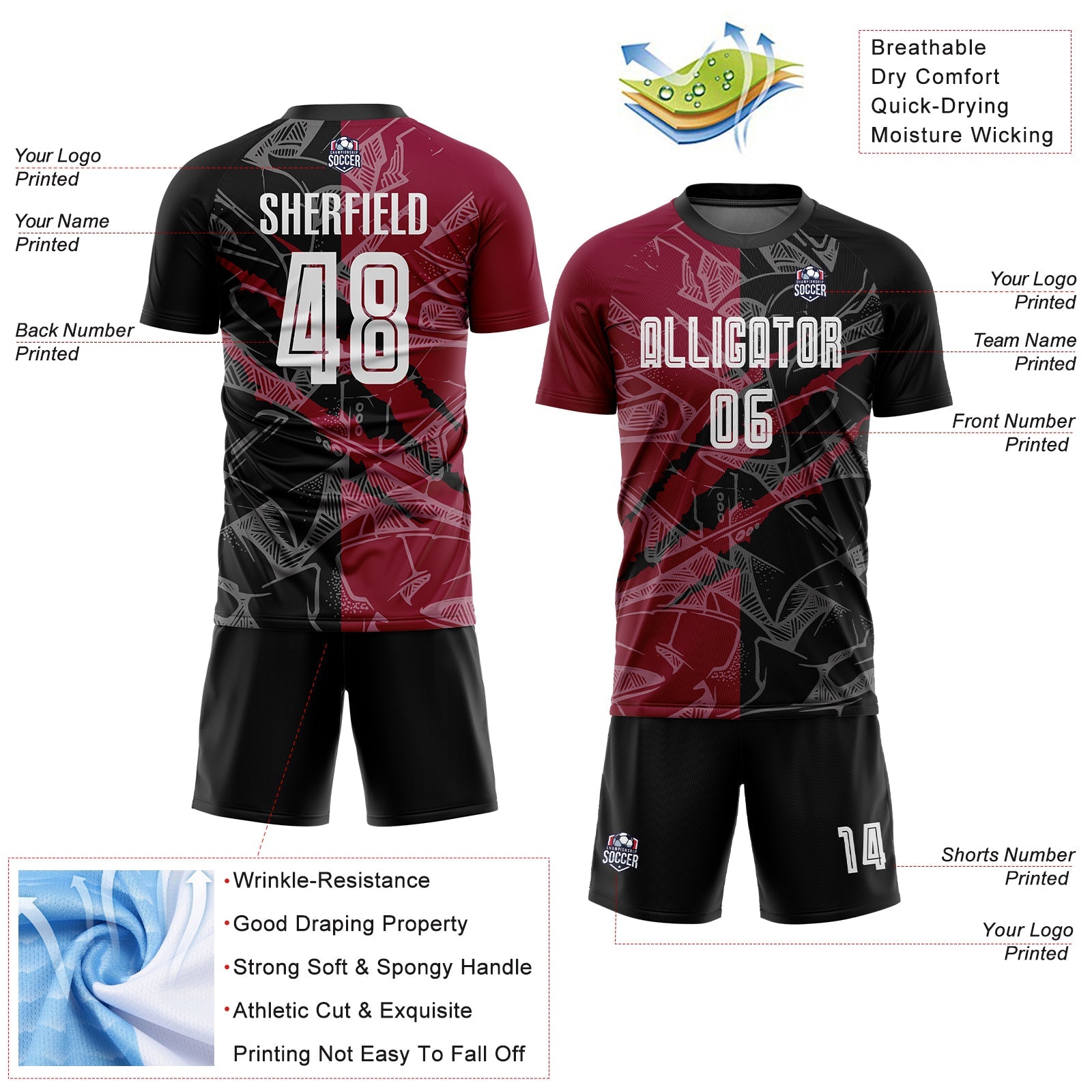 Custom Graffiti Pattern Black-Maroon Scratch Sublimation Soccer Uniform Jersey view 4