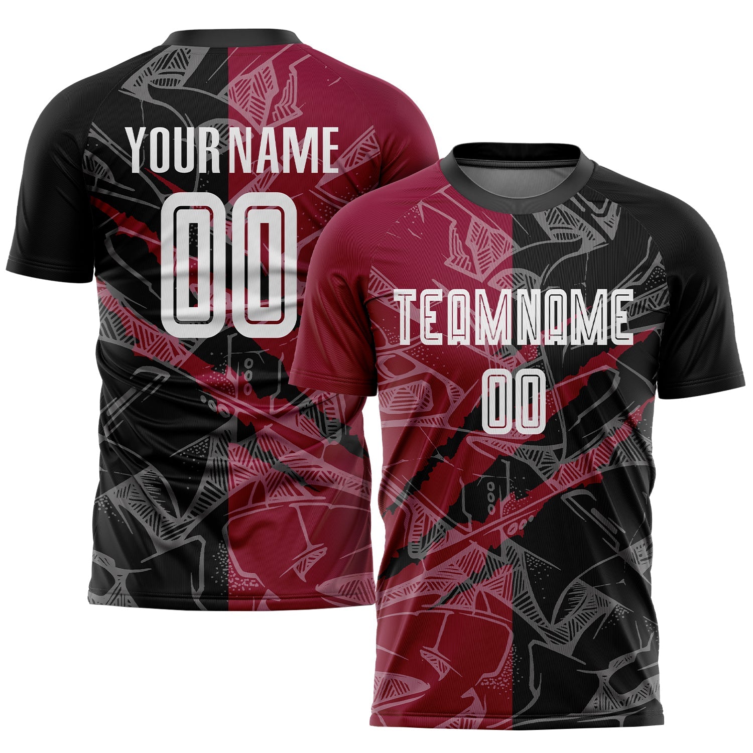 Custom Graffiti Pattern Black-Maroon Scratch Sublimation Soccer Uniform Jersey - Main View