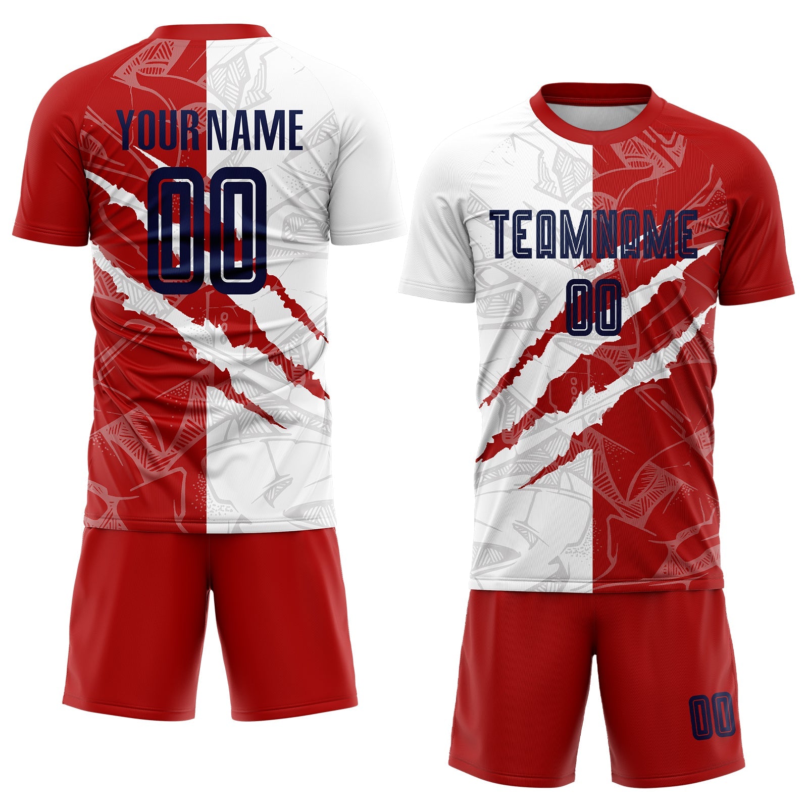 Custom Graffiti Pattern Navy-Red USA Scratch Sublimation Soccer Uniform Jersey view 2