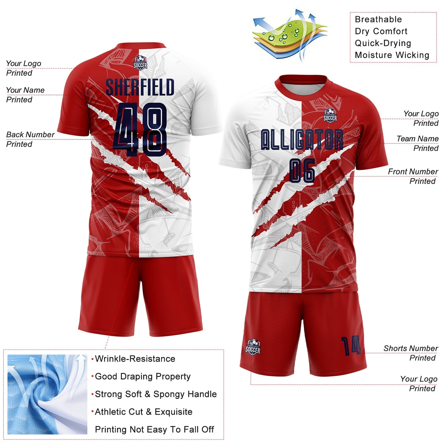 Custom Graffiti Pattern Navy-Red USA Scratch Sublimation Soccer Uniform Jersey view 4