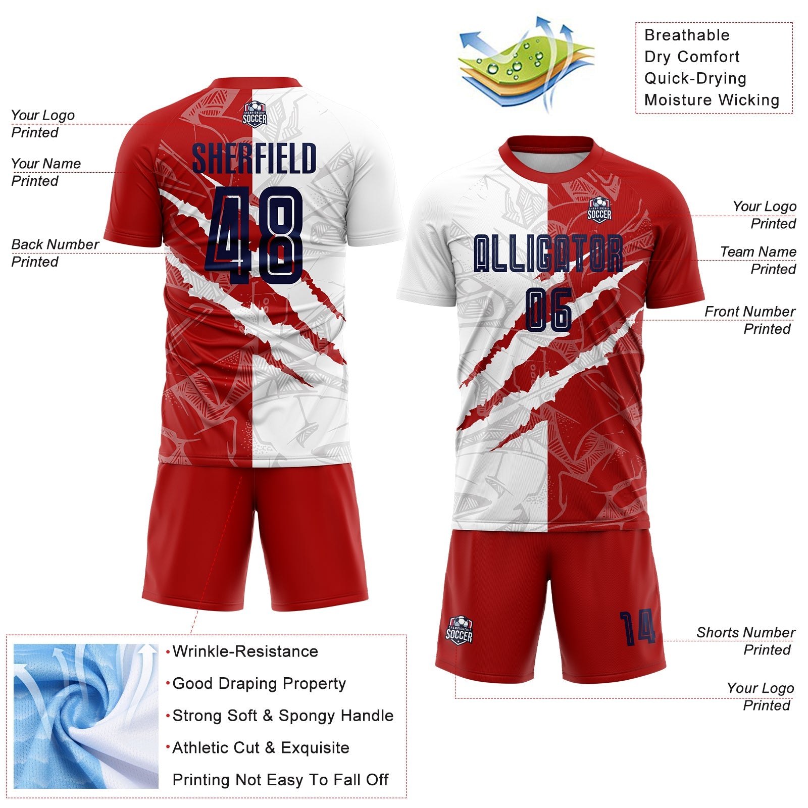 Custom Graffiti Pattern Navy-Red USA Scratch Sublimation Soccer Uniform Jersey view 4