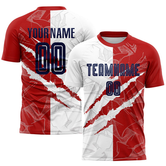 Custom Graffiti Pattern Navy-Red USA Scratch Sublimation Soccer Uniform Jersey - Main View