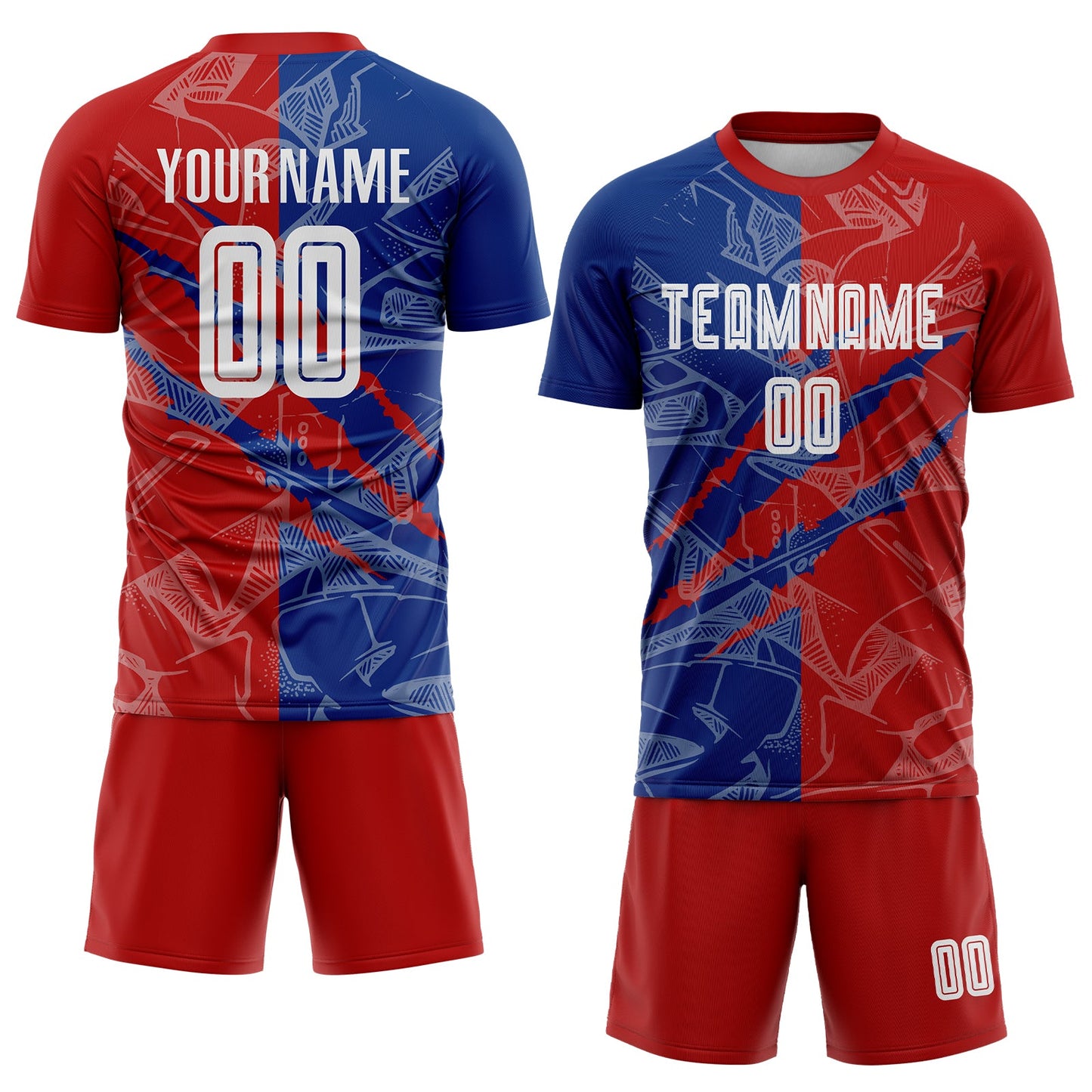 Custom Graffiti Pattern Red-Royal USA Scratch Sublimation Soccer Uniform Jersey view 2