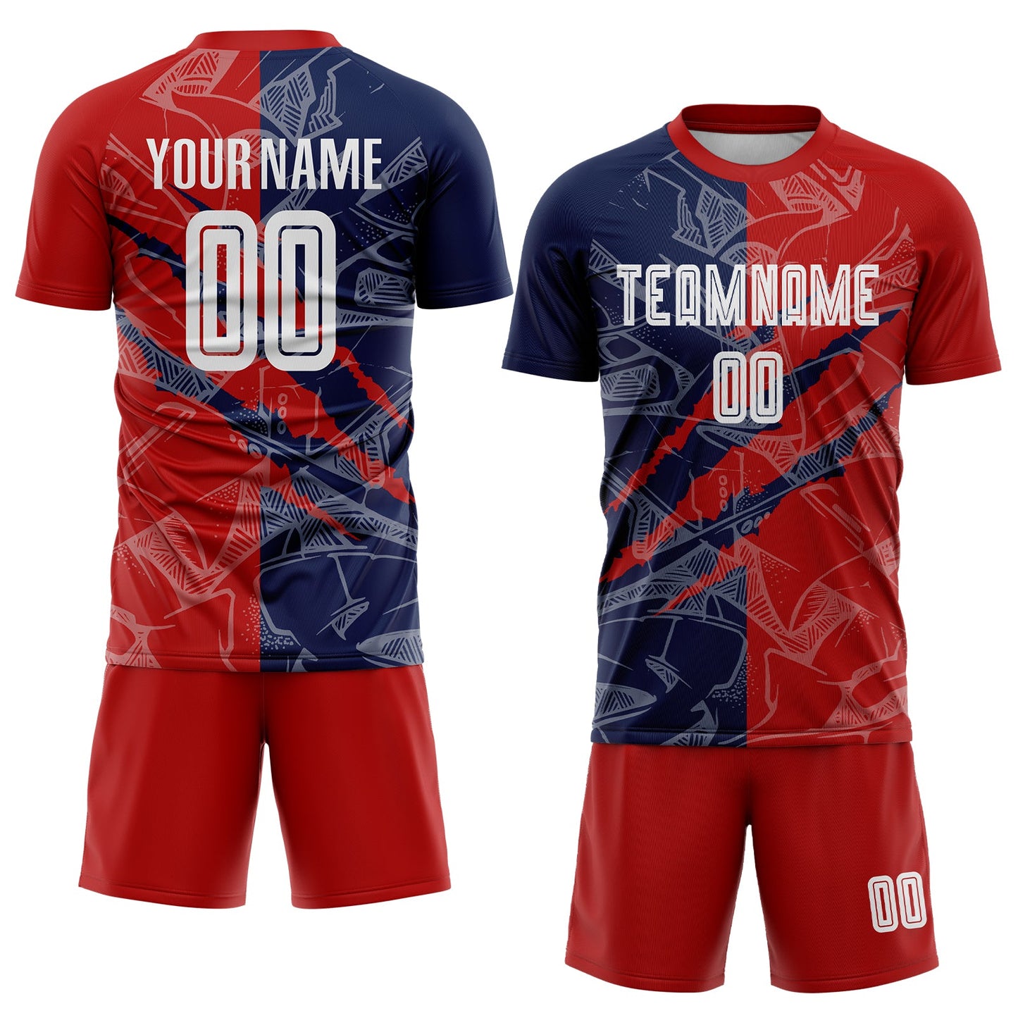 Custom Graffiti Pattern Red-Navy USA Scratch Sublimation Soccer Uniform Jersey view 2