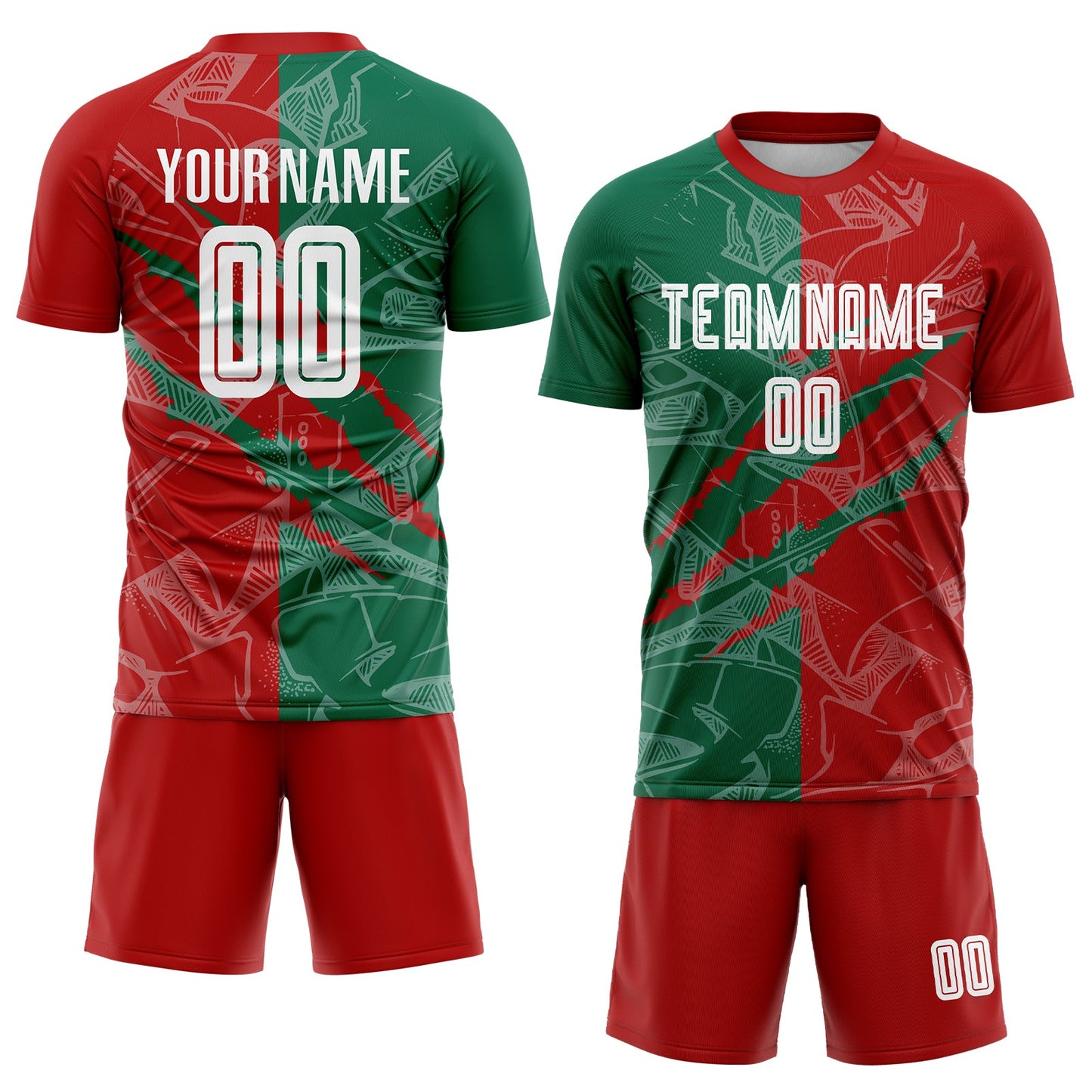 Custom Graffiti Pattern Red-Kelly Green Scratch Sublimation Soccer Uniform Jersey view 2