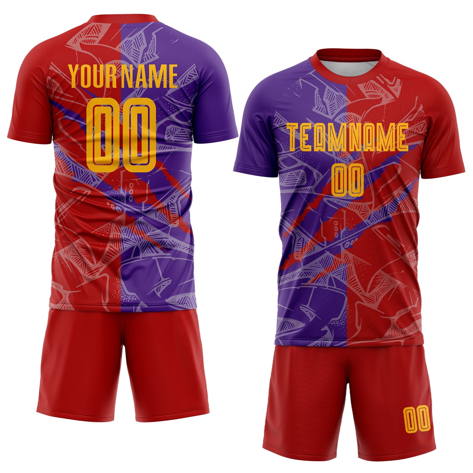 Custom Graffiti Pattern Yellow Red-Purple Scratch Sublimation Soccer Uniform Jersey view 2