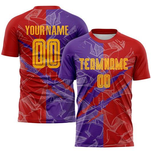 Custom Graffiti Pattern Yellow Red-Purple Scratch Sublimation Soccer Uniform Jersey - Main View